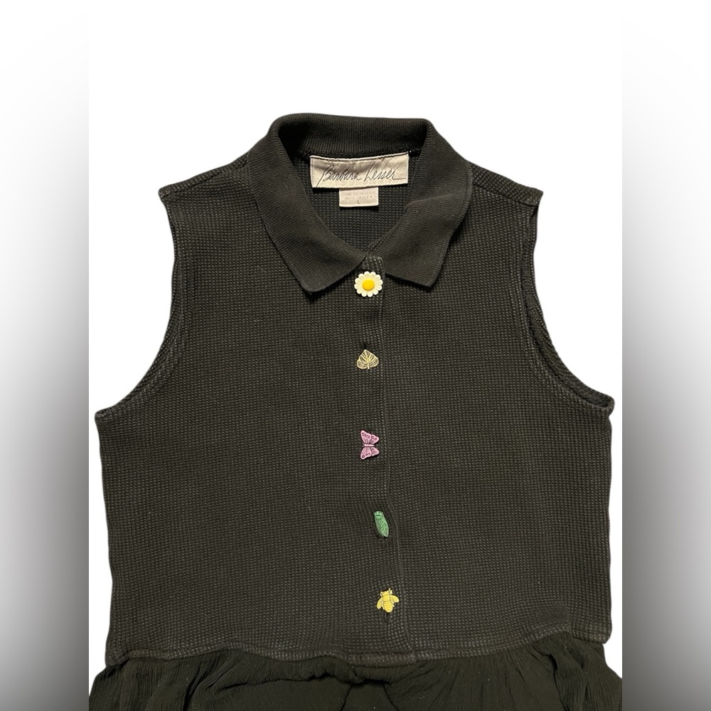 Barbara Lesser Vintage Bug Button Maxi Dress Novelty Whimsigoth L Cottagecore